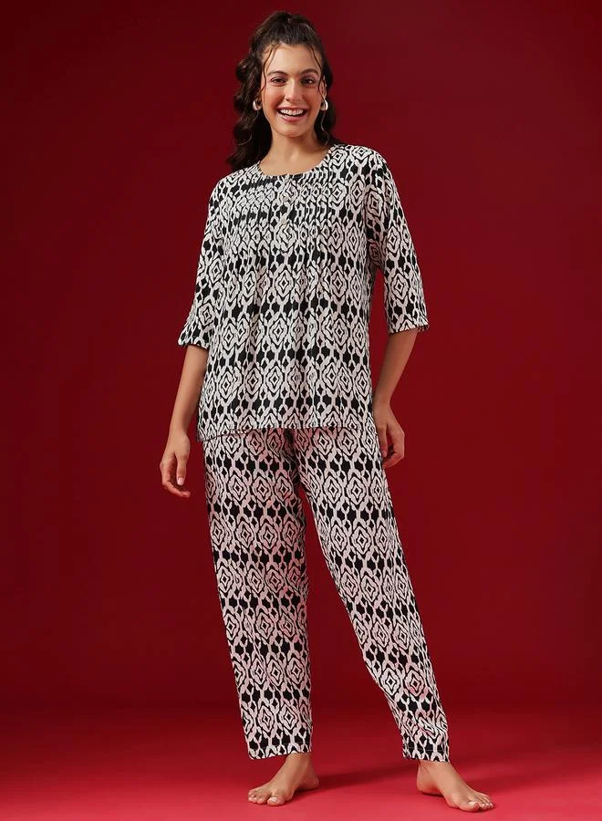 Clovia All Over Print Kurta Top and Pyjama Set